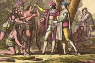 The Landing of Columbus. Christopher Columbus and others showing objects to Native American men and women on shore. Quelle: By From the Library of Congress, http://www.loc.gov/rr/print/list/080_columbus.html, Public Domain, https://commons.wikimedia.org/w/index.php?curid=165969